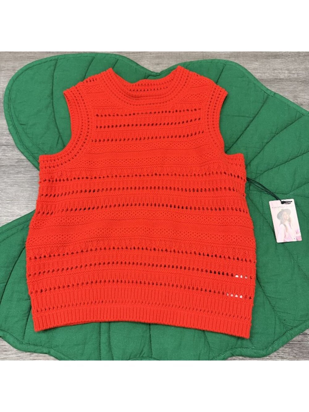 Sincerely Jules Womens XS Orange Pointelle Crochet Knit Tank Top Sweater Vest